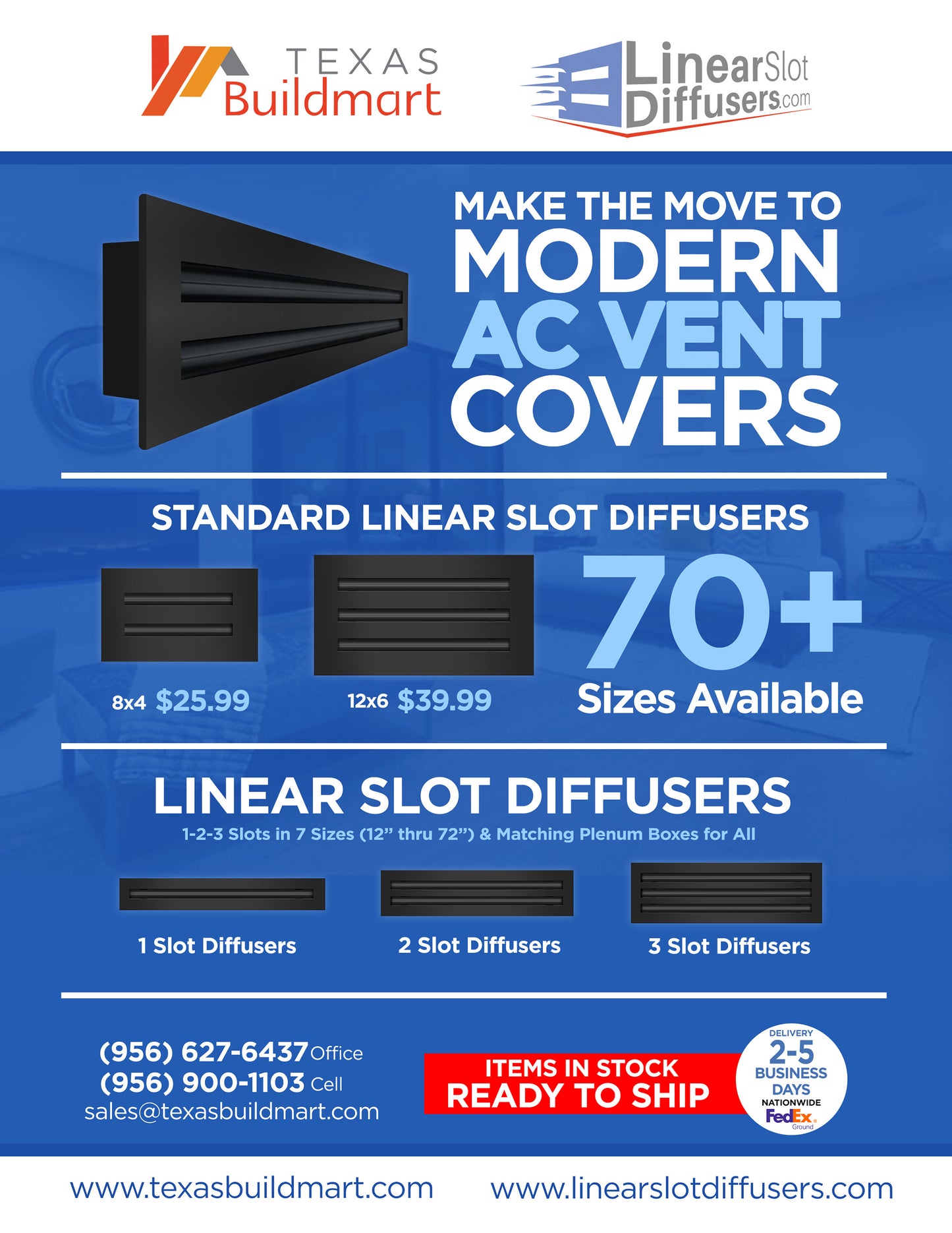 Brochure of 60 Inch 3 slot Linear Air Vent Cover Black - 60 Inch 3 slot Linear Diffuser Black - Texas Buildmart