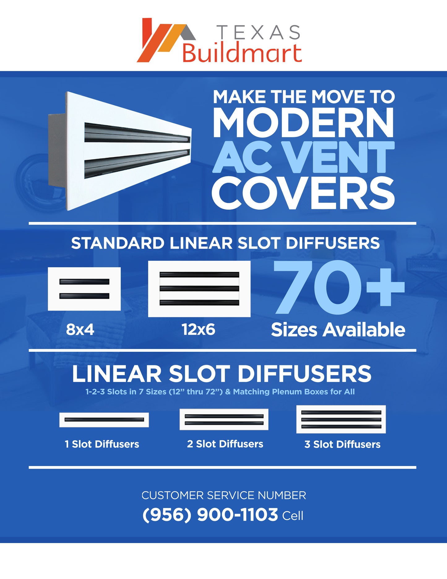 Brochure of 26x8 Modern Air Vent Cover White - 26x8 Standard Linear Slot Diffuser White - Texas Buildmart