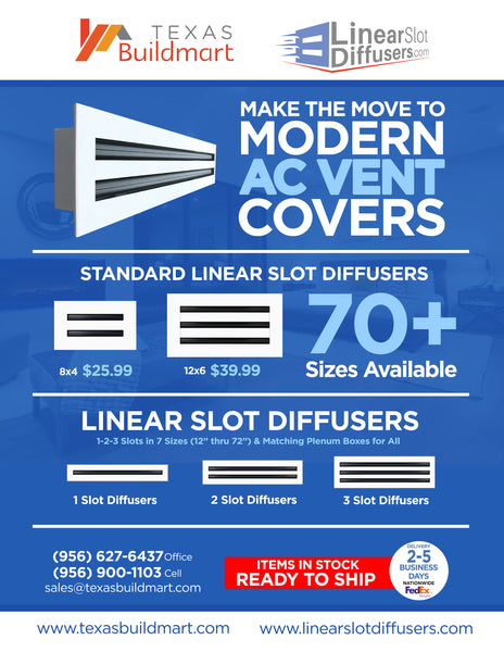 Brochure of 25x20 Modern Air Vent Cover White - 25x20 Standard Linear Slot Diffuser White - Texas Buildmart