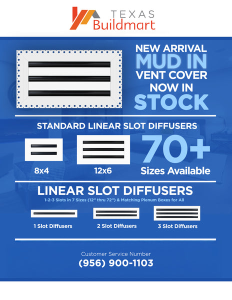 BUILDMART - 14x14 MUD-IN Air Vent Cover - Drywall MUD IN White Air Vent - MUD Linear Slot Diffuser - Register Grille for Ceiling and Walls - Texas Buildmart