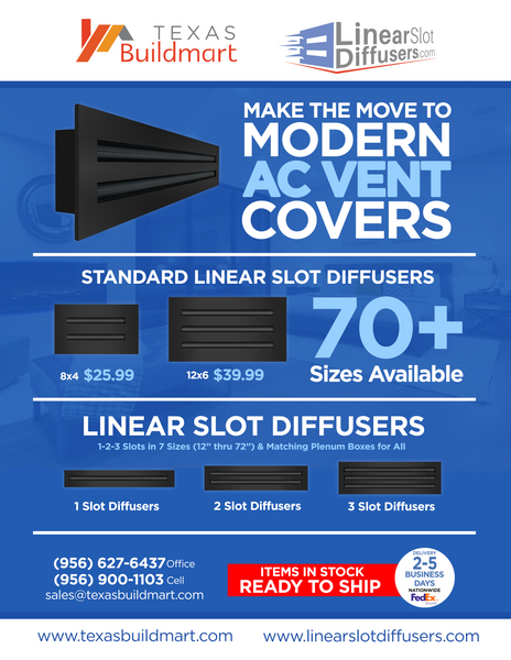 Brochure of 25x20 Modern Air Vent Cover Black - 25x20 Standard Linear Slot Diffuser Black - Texas Buildmart